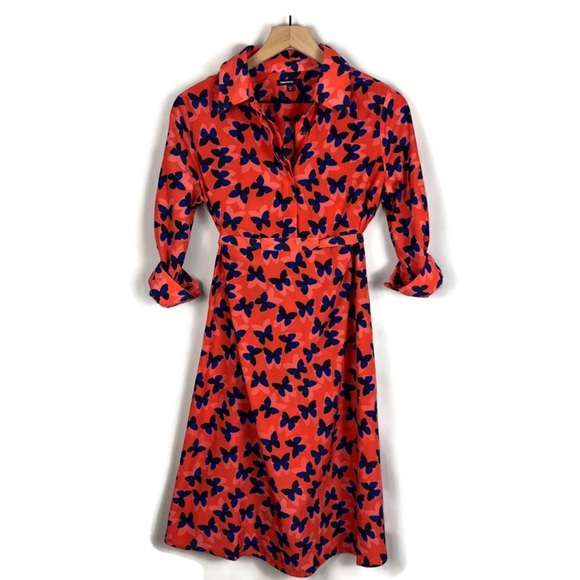 GAP Dresses & Skirts - GAP MATERNITY Butterfly Print Orange/Blue Half Button Collared Shirt Dress XS